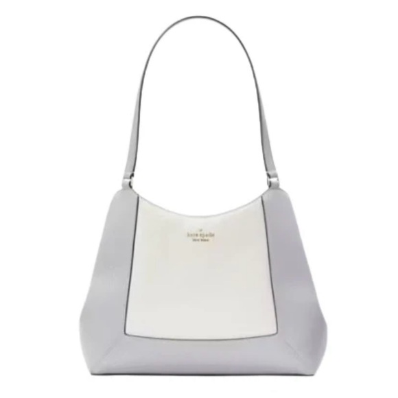 Kate Spade Lena Large 3-Compartment Shoulder Bag Ivory Gray Leather KH439 NWOT - Picture 1 of 7